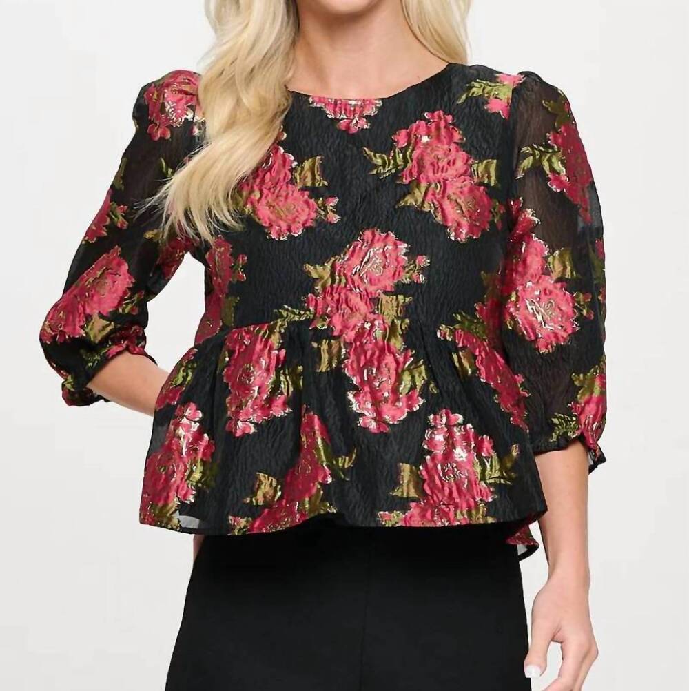 NEW MEET ME IN SANTORINI scarlet blossom blouse in black